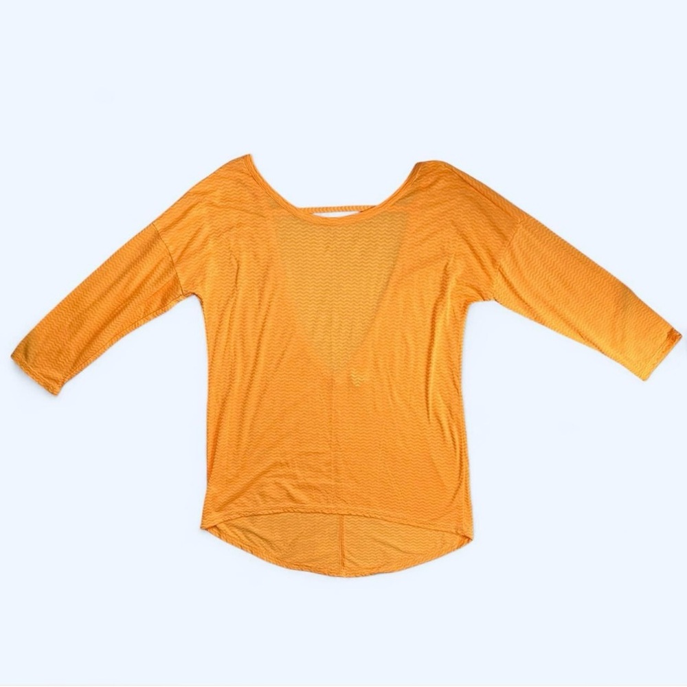 Ideology 3/4 Sleeve Back Cut Out Chevron Burnout Top in Orange Size Small